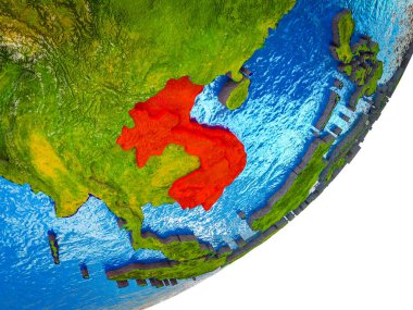 Indochina su ve bölünmüş ülkeler dünya'nın 3d model üzerinde. 3D çizim.