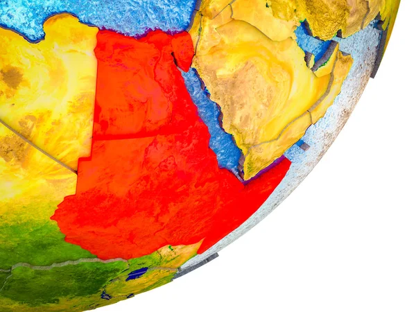 东北非洲上的3D 模型的地球与水和分裂的国家 — 图库照片