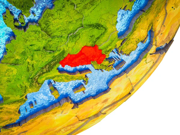Former Yugoslavia on 3D model of Earth with water and divided countries. 3D illustration.