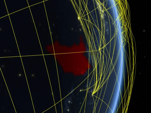 Zuid Soedan Nachts Planeetaarde Met Netwerk Concept Van Connectiviteit Reizen — Stockfoto