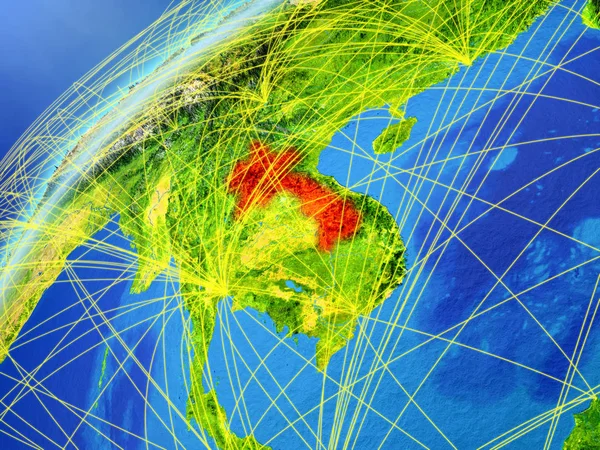 Laos Sul Modello Del Pianeta Terra Con Reti Internazionali Concetto — Foto Stock