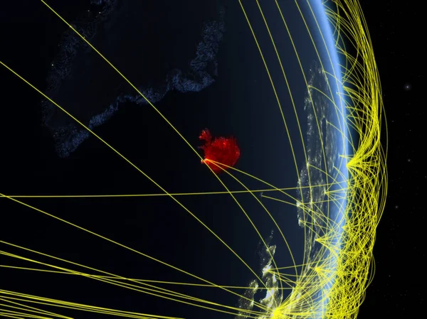 Islandia Noche Planeta Tierra Con Red Concepto Conectividad Viajes Comunicación —  Fotos de Stock