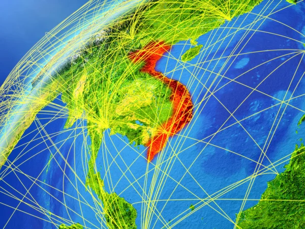Vietnam Auf Dem Modell Des Planeten Erde Mit Internationalen Netzwerken — Stockfoto