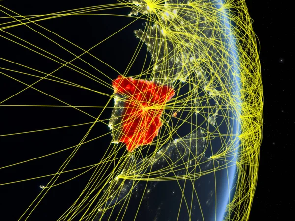 Spanje Nachts Planeetaarde Met Netwerk Concept Van Connectiviteit Reizen Communicatie — Stockfoto