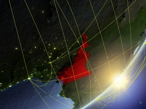 Kamerun Auf Dem Modell Des Planeten Erde Mit Netzwerk Bei — Stockfoto