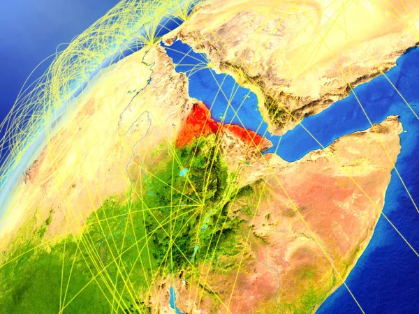 Érythrée Sur Modèle Planète Terre Avec Des Réseaux Internationaux Concept — Photo