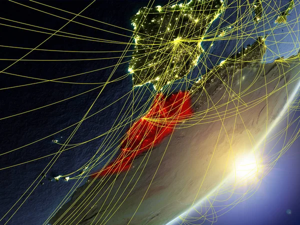 Marokko Auf Dem Modell Des Planeten Erde Mit Netzwerk Bei — Stockfoto
