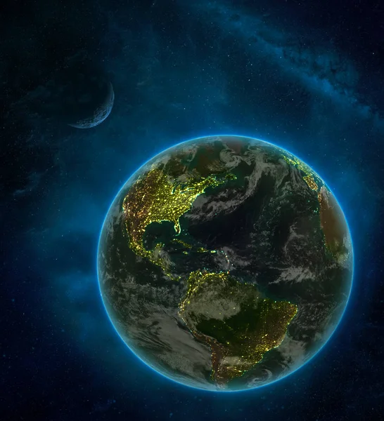 Karaiby Miejsca Ziemi Nocy Otoczeniu Miejsca Księżyca Mlecznej Szczegółowe Planety — Zdjęcie stockowe