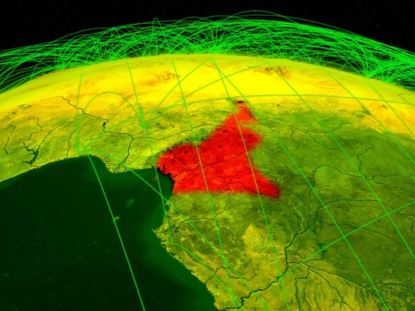 喀麦隆在数字地球上拥有代表通信 旅行和连接的国际网络 美国宇航局提供的这张图片的元素 — 图库照片