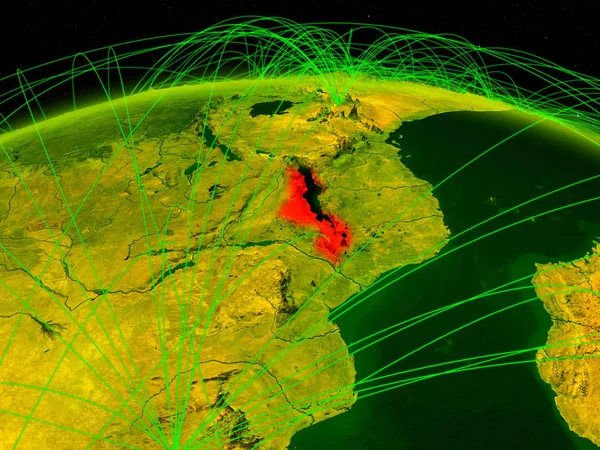 马拉维在数字地球上拥有代表通信 旅行和连接的国际网络 美国宇航局提供的这张图片的元素 — 图库照片