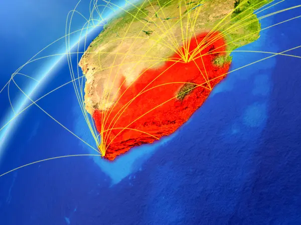 África Sul Modelo Planeta Terra Com Redes Internacionais Conceito Comunicação — Fotografia de Stock