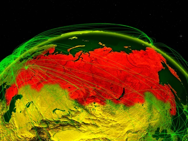 Russie Sur Planète Numérique Terre Avec Réseau International Représentant Communication — Photo