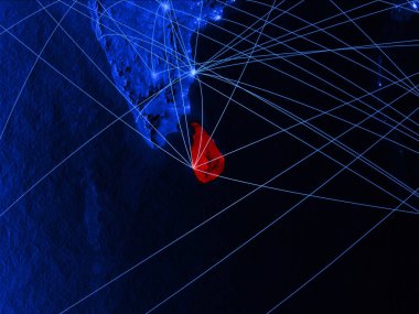 Sri Lanka ağları ile mavi dijital harita üzerinde. Uluslararası seyahat, iletişim ve teknoloji kavramı. 3D çizim. Nasa tarafından döşenmiş bu görüntü unsurları.