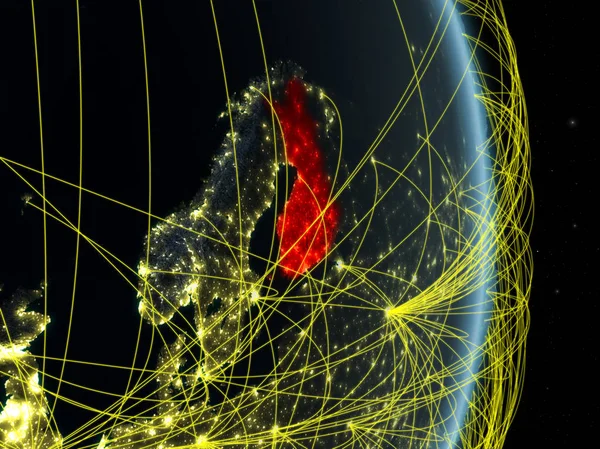 ネットワークと惑星地球の夜にフィンランド 旅行およびコミュニケーションの概念 イラスト Nasa から提供されたこのイメージの要素 — ストック写真