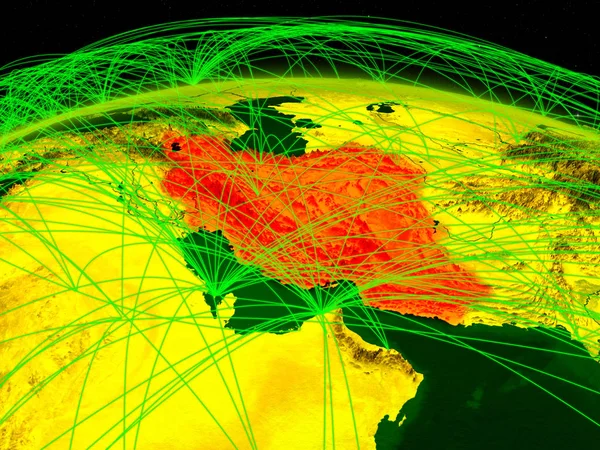 Iran Digitala Planeten Jorden Med Internationella Nätverk Som Representerar Kommunikation — Stockfoto