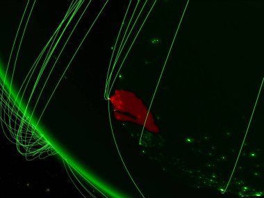 Senegal yeşil Planet Earth ağ ile uzaydan. Uluslararası iletişim, teknoloji ve seyahat kavramı. 3D çizim. Nasa tarafından döşenmiş bu görüntü unsurları.