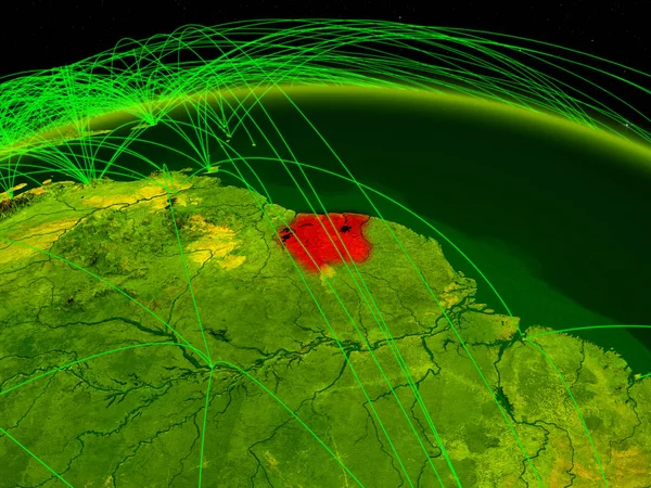 Suriname Sul Pianeta Digitale Terra Con Rete Internazionale Che Rappresenta — Foto Stock