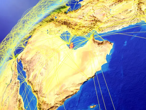 Qatar Modelo Del Planeta Tierra Con Redes Internacionales Concepto Comunicación —  Fotos de Stock