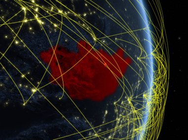 Moğolistan gece gezegen Planet Earth ile ağ. Bağlantı, seyahat ve iletişim kavramı. 3D çizim. Nasa tarafından döşenmiş bu görüntü unsurları.