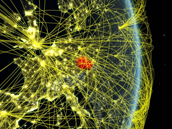 Tschechische Republik Bei Nacht Auf Dem Planeten Erde Mit Netzwerk — Stockfoto
