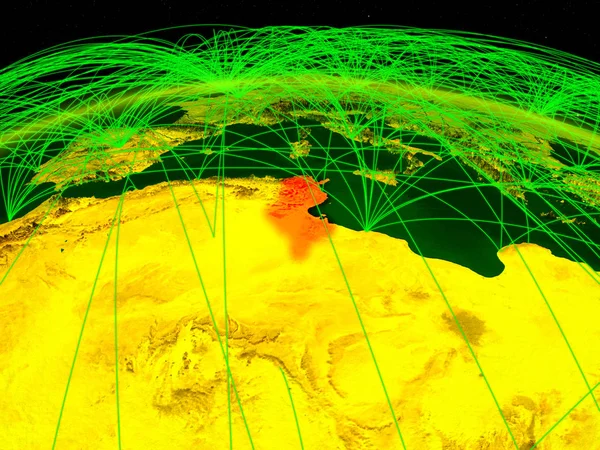 突尼斯在数字地球上拥有代表通信 旅行和连接的国际网络 美国宇航局提供的这张图片的元素 — 图库照片