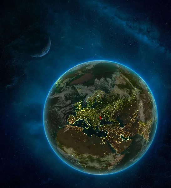 Mołdawii Miejsca Ziemi Nocy Otoczeniu Miejsca Księżyca Mlecznej Szczegółowe Planety — Zdjęcie stockowe