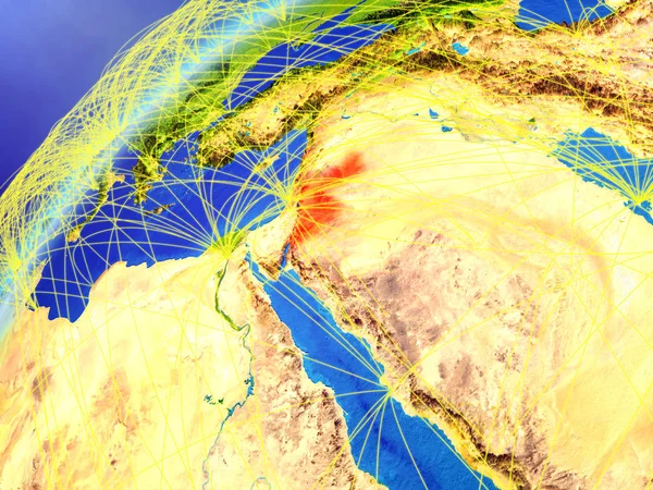 Jordania Modelo Del Planeta Tierra Con Redes Internacionales Concepto Comunicación —  Fotos de Stock