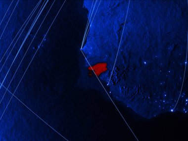 Gine-Bissau ağları ile mavi dijital harita üzerinde. Uluslararası seyahat, iletişim ve teknoloji kavramı. 3D çizim. Nasa tarafından döşenmiş bu görüntü unsurları.