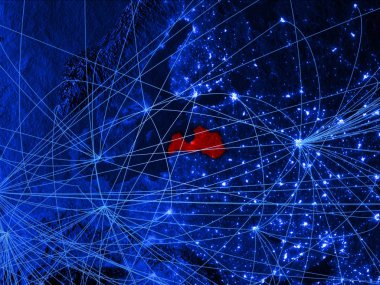 Letonya ağları ile mavi dijital harita üzerinde. Uluslararası seyahat, iletişim ve teknoloji kavramı. 3D çizim. Nasa tarafından döşenmiş bu görüntü unsurları.