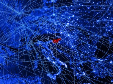 Slovenya ağları ile mavi dijital harita üzerinde. Uluslararası seyahat, iletişim ve teknoloji kavramı. 3D çizim. Nasa tarafından döşenmiş bu görüntü unsurları.