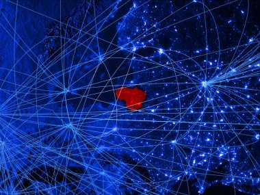 Litvanya ağları ile mavi dijital harita üzerinde. Uluslararası seyahat, iletişim ve teknoloji kavramı. 3D çizim. Nasa tarafından döşenmiş bu görüntü unsurları.