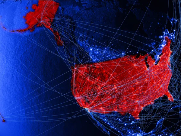Usa Niebieski Map Cyfrowych Sieci Koncepcja Podróży Międzynarodowych Komunikacji Technologii — Zdjęcie stockowe
