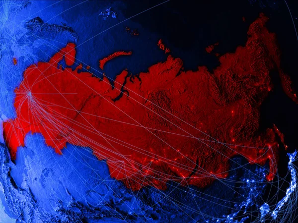 Россия Голубой Цифровой Карте Сетями Концепция Международных Путешествий Связи Технологий — стоковое фото