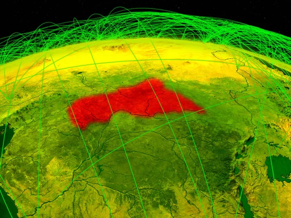 Central Africa on digital planet Earth with international network representing communication, travel and connections. 3D illustration. Elements of this image furnished by NASA.