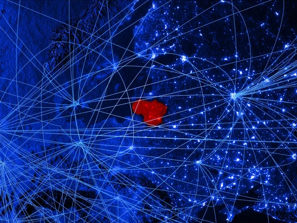 Litvanya ağları ile mavi dijital harita üzerinde. Uluslararası seyahat, iletişim ve teknoloji kavramı. 3D çizim. Nasa tarafından döşenmiş bu görüntü unsurları.