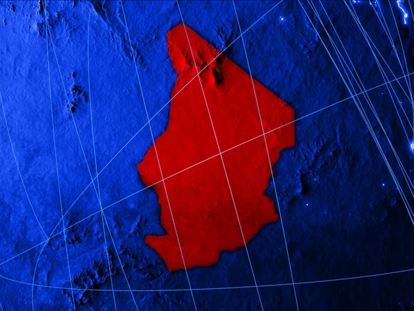 Tchad Sur Carte Numérique Bleue Avec Des Réseaux Concept Voyage — Photo