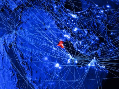 Kuveyt ağları ile mavi dijital harita üzerinde. Uluslararası seyahat, iletişim ve teknoloji kavramı. 3D çizim. Nasa tarafından döşenmiş bu görüntü unsurları.