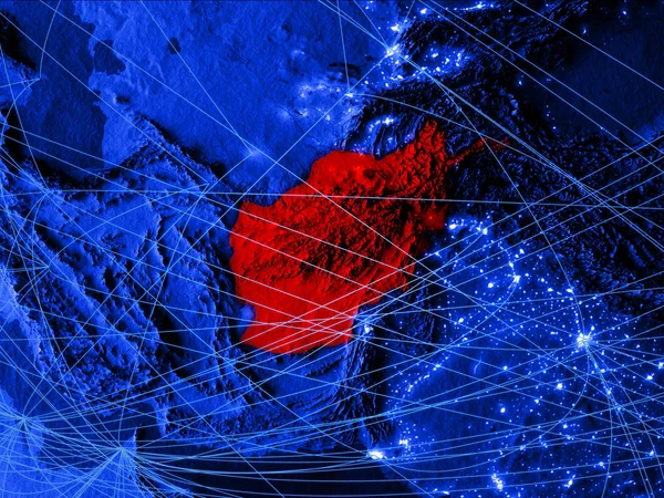 Афганистан Синей Цифровой Карте Сетями Концепция Международных Путешествий Связи Технологий — стоковое фото