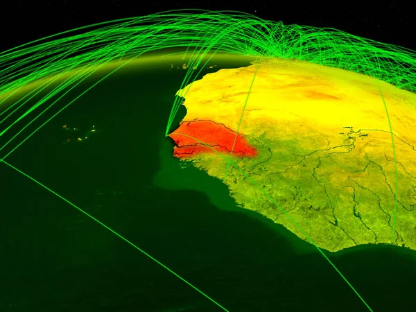 塞内加尔在数字地球上 拥有代表通信 旅行和连接的国际网络 美国宇航局提供的这张图片的元素 — 图库照片