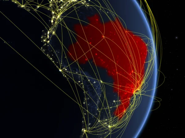 ネットワークと惑星地球の夜ブラジル 旅行およびコミュニケーションの概念 イラスト Nasa から提供されたこのイメージの要素 — ストック写真