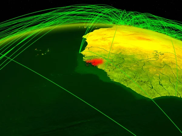几内亚比绍在数字地球上 拥有代表通信 旅行和连接的国际网络 美国宇航局提供的这张图片的元素 — 图库照片