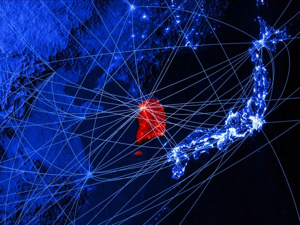 韓国ネットワークの青いデジタル地図 海外旅行 コミュニケーション 技術の概念 イラスト Nasa から提供されたこのイメージの要素 — ストック写真