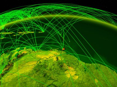 Dijital gezegende Caribbean International ile dünyada ağ temsil eden iletişim, seyahat ve bağlantıları. 3D çizim. Nasa tarafından döşenmiş bu görüntü unsurları.