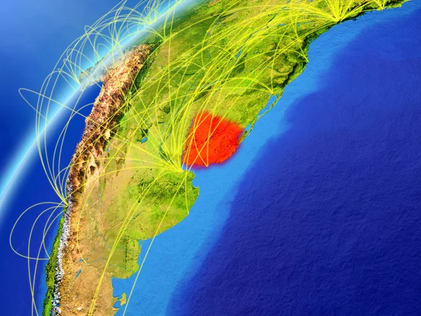 Uruguay Modelu Planety Země Mezinárodní Sítí Koncept Digitální Komunikace Technologie — Stock fotografie