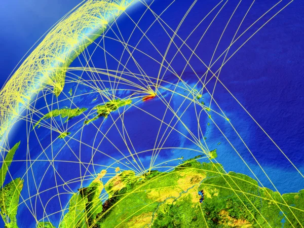 波多黎各的地球模型与国际网络 数字通信和技术的概念 美国宇航局提供的这张图片的元素 — 图库照片