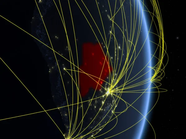 Botsuana Noite Planeta Terra Com Rede Conceito Conectividade Viagens Comunicação — Fotografia de Stock