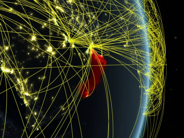 Omán Noche Planeta Tierra Con Red Concepto Conectividad Viajes Comunicación —  Fotos de Stock
