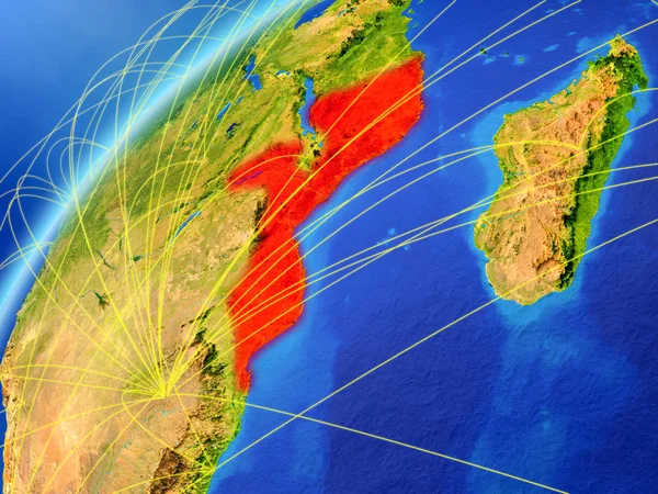 Moçambique Modelo Planeta Terra Com Redes Internacionais Conceito Comunicação Digital — Fotografia de Stock