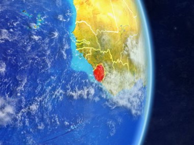 Sierra Leone gezegen Planet Earth ülke sınırları ile. Son derece ayrıntılı gezegenin yüzeyi ve bulutlar. 3D çizim. Nasa tarafından döşenmiş bu görüntü unsurları.