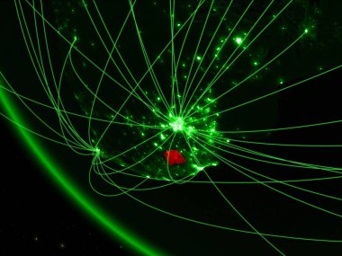 Lesotho yeşil Planet Earth ağ ile uzaydan. Uluslararası iletişim, teknoloji ve seyahat kavramı. 3D çizim. Nasa tarafından döşenmiş bu görüntü unsurları.